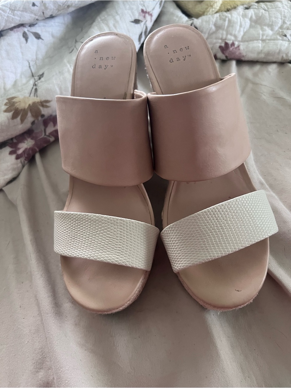 a new day beige and cream Double Strap Slide Sandals 8.5